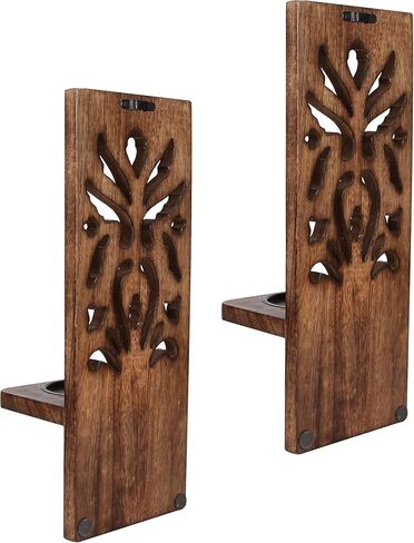 Wood Wall Candle Scones Set of 2, Wall Scones Candle Holder, Wood Candle Holder, Candle Holder for Christmas Decoration, Pillar Candle Sconce, Wall Décor for Living Room Bedroom-16 Inch Burnt in Kuwait