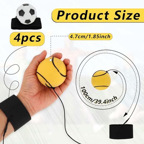 4 Pieces Wrist Return Ball, 2 Inch Rubber Rebound Ball Wristband On A String Sports Wrist Ball Includes Basketball, Baseball and Football for Teens Adults Wrist Exercise or Play in Saudi Arabia