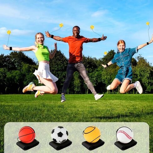 4 Pieces Wrist Return Ball, 2 Inch Rubber Rebound Ball Wristband On A String Sports Wrist Ball Includes Basketball, Baseball and Football for Teens Adults Wrist Exercise or Play in Saudi Arabia