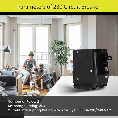 Q0230CP Q0 30 Amp 2 Pole Breaker، متوافق مع Square D Q0 Double Pole 30 Amp Breaker، 120/240V 10kA، تركيب إضافي، مع مؤشر الرحلة المرئي in Kuwait