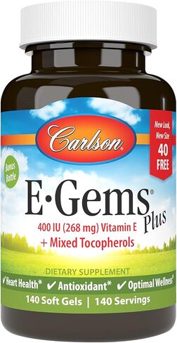 Carlson - E-Gems Plus، 400 وحدة دولية (268 مجم)، فيتامين هـ من مصدر طبيعي، صحة مثالية، 140 كبسولة هلامية in Saudi Arabia