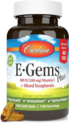 Carlson - E-Gems Plus، 400 وحدة دولية (268 مجم)، فيتامين هـ من مصدر طبيعي، صحة مثالية، 140 كبسولة هلامية in Saudi Arabia
