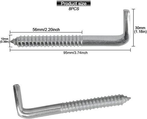 RUIAN Square Bend Hooks,M10-95x30mm Zinc Plated Self-Tapping L Shape Right Angle Wall Hook for Hang Display Medal Jewelry, 8pcs in Saudi Arabia