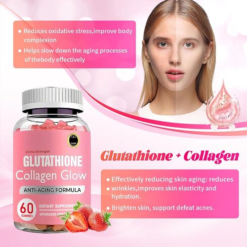 Glutathione Collagen Glow Gummies, Glutathione Collagen Gummies for Women, Glow Beauty Collagen Gummies for Dark Spot, Korean Organic Collagen Gummies for Skin Care Anti-Aging in Saudi Arabia