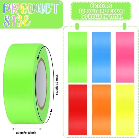 Hoolerry Flagging Tape Assorted Colors, Non Adhesive Marking Tape, Multipurpose Neon Surveyors Tape 1 Inch Wide for Tree Marking, Hunting Trail Tape, Boundaries and Hazardous Areas Marking (24 Pcs) in Saudi Arabia