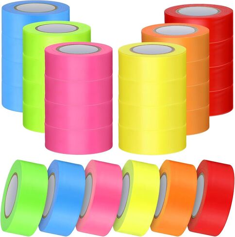 Hoolerry Flagging Tape Assorted Colors, Non Adhesive Marking Tape, Multipurpose Neon Surveyors Tape 1 Inch Wide for Tree Marking, Hunting Trail Tape, Boundaries and Hazardous Areas Marking (24 Pcs) in Saudi Arabia