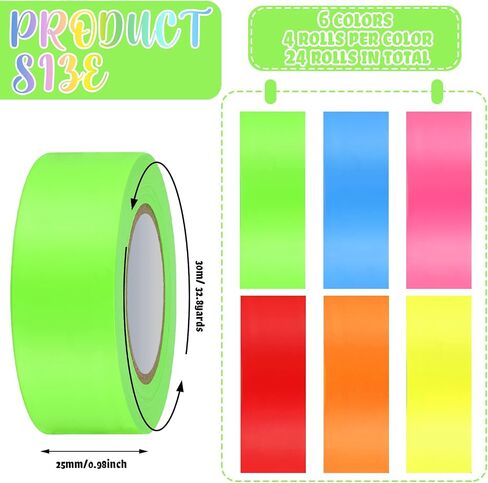 Hoolerry Flagging Tape Assorted Colors, Non Adhesive Marking Tape, Multipurpose Neon Surveyors Tape 1 Inch Wide for Tree Marking, Hunting Trail Tape, Boundaries and Hazardous Areas Marking (24 Pcs) in Saudi Arabia
