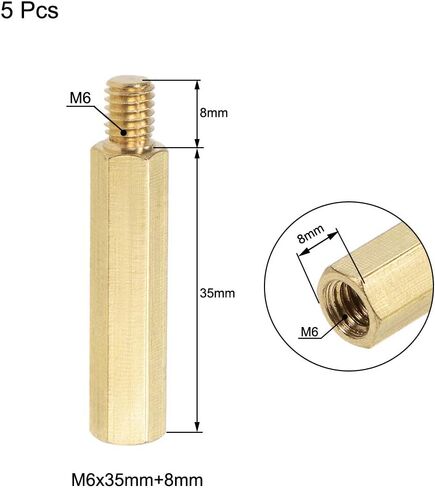 uxcell M6x10mm+8mm Male-Female Brass Hex PCB Motherboard Spacer Standoff for FPV Drone Quadcopter, Computer & Circuit Board 5pcs in Saudi Arabia