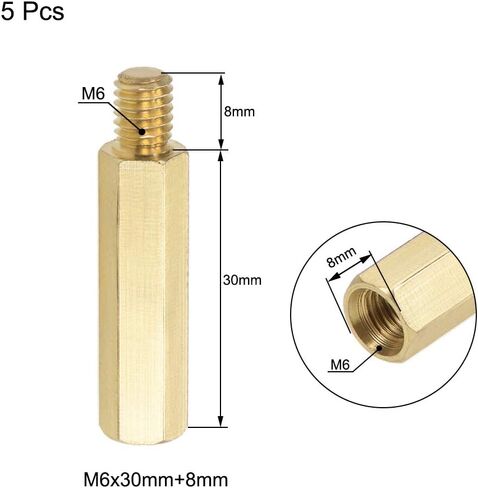uxcell M6x10mm+8mm Male-Female Brass Hex PCB Motherboard Spacer Standoff for FPV Drone Quadcopter, Computer & Circuit Board 5pcs in Saudi Arabia