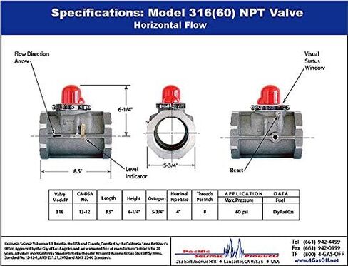 316 Series Horizontal Earthquake Gas Shut-Off Valve 60psi, 4-Inch … in Kuwait
