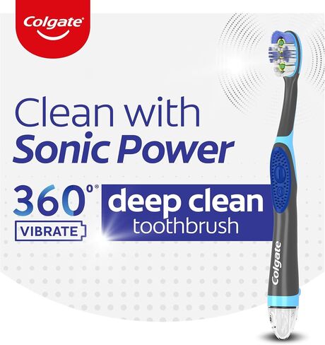Colgate 360 Vibrate Charcoal Battery Operated Toothbrush Pack, Soft with 1 AAA Battery Included, Black, 2 Count in Saudi Arabia