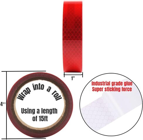 Reflective Tape 1 inch Wide 15 FT Long High Intensity Red Trailer Reflector Safety Conspicuity Tape for Vehicles Trucks Bikes Cargos Helmets in Saudi Arabia