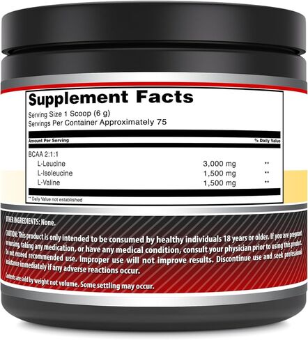 Amazing Formulas BCAA 2:1:1 Powder | 75 Servings | 6 Grams Per Serving | 1 Lb Unflavored Supplement | Made in USA in Saudi Arabia
