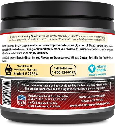 Amazing Formulas BCAA 2:1:1 Powder | 75 Servings | 6 Grams Per Serving | 1 Lb Unflavored Supplement | Made in USA in Saudi Arabia