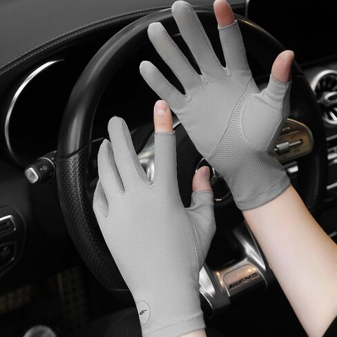 Men's Cotton Thin Sunblock Gloves Fingertip Touch Screen Cycling Driving Gloves Anti-slip UV Protection Sunscreen Sports Gloves for Hiking Fishing Running in Saudi Arabia
