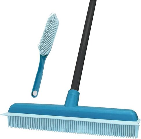 Rubber Broom for Pet Hair Removal, Lint Remover Brush, Cat Dog Hair Broom for Carpet, Hardwood Floor, Rubber Brooms for Sweeping Indoor, Carpet Rake with Floor Squeegee, in Saudi Arabia