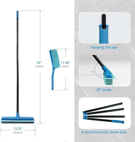 Rubber Broom for Pet Hair Removal, Lint Remover Brush, Cat Dog Hair Broom for Carpet, Hardwood Floor, Rubber Brooms for Sweeping Indoor, Carpet Rake with Floor Squeegee, in Saudi Arabia