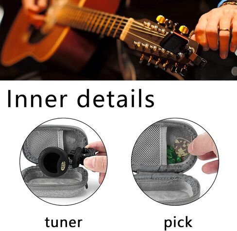 حافظة صلبة لموالف الجيتار، غطاء تخزين موالف الجيتار المحمول، متوافق مع Fender FT-1، FCT-2، Aroma Clip-on، D'Addario Clip On، Joyo Clip-on، مع حقيبة حامل اختيار (رمادي) in Saudi Arabia