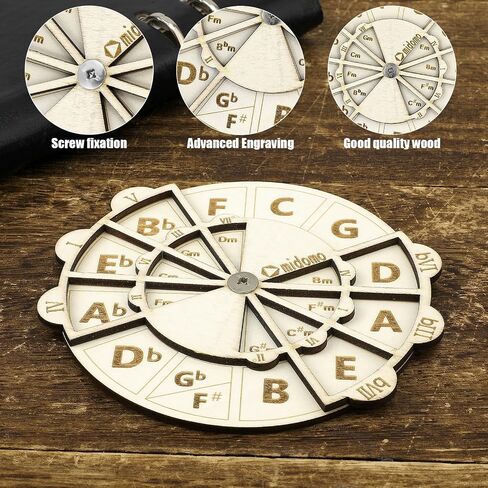 Wooden Melody Tool, 4.8 Inch Wooden Chord Wheel Circle of Fifths Wheel Round Melody Chord Tool Wooden Musical Educational Tool for Piano Violin Guitar Bass in Saudi Arabia