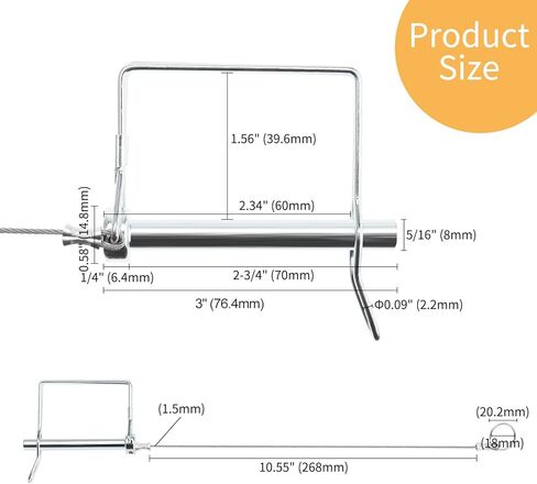 Trailer Coupler Pin, Wire Lock Pin, Shaft Locking Pin, Safety Coupler Pin 5/16 Inch Diameter x 2-3/4 Inch, Square Lock Pins, with Stainless Steel Extended Wire and Quick Release Ring (10) in Kuwait