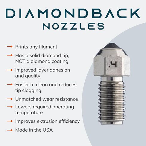 فوهات Diamondback - متوافقة مع Ultimaker S5 - فوهات طابعة ثلاثية الأبعاد ذات طرف ماسي صلب متعدد البلورات، بثق محسّن، أي خيوط، عمر طويل، مقاومة للتآكل، صناعة أمريكية (0.4 مم) in Kuwait