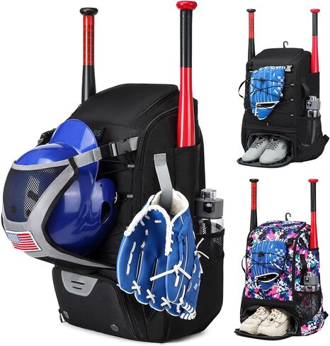 Baseball Batting Bag with Helmet and Glove Compartments, Black, by Badger Gear in Kuwait