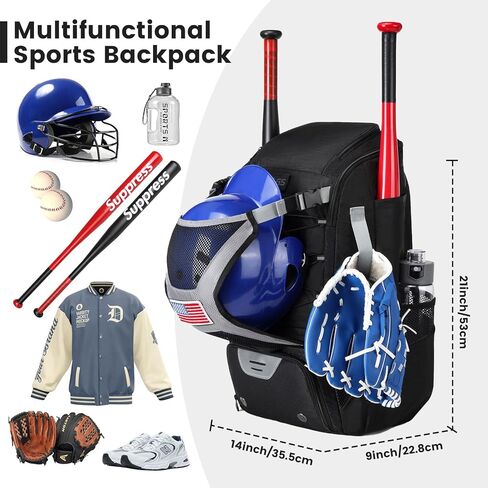 Baseball Batting Bag with Helmet and Glove Compartments, Black, by Badger Gear in Kuwait