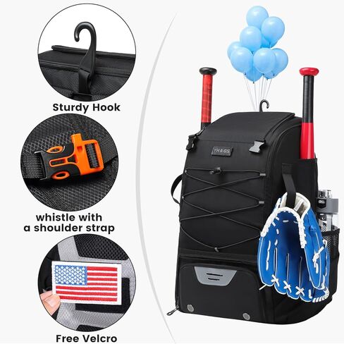 Baseball Batting Bag with Helmet and Glove Compartments, Black, by Badger Gear in Kuwait