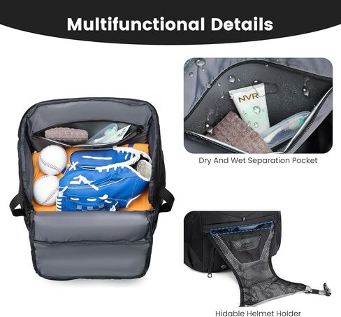 Baseball Batting Bag with Helmet and Glove Compartments, Black, by Badger Gear in Kuwait