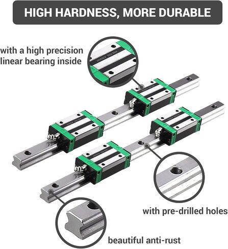 Linear Guide Rail 2PCS HGR20 1000mm Linear Slide Rail 4PCS HGH20CA Carriage with Wrench, Plastic Dust Cap, Head Screw Slider Block CNC Kit for DIY CNC Routers Lathes Mills 3D Printer in Kuwait