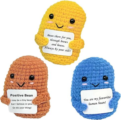 مجموعة حبوب القهوة الإيجابية من الكروشيه، 3 قطع من الخضروات الكروشيه ذات الدعم العاطفي مع بطاقة ملهمة، هدايا صغيرة للتشجيع للنساء والأصدقاء in Kuwait