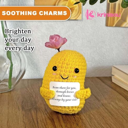 مجموعة حبوب القهوة الإيجابية من الكروشيه، 3 قطع من الخضروات الكروشيه ذات الدعم العاطفي مع بطاقة ملهمة، هدايا صغيرة للتشجيع للنساء والأصدقاء in Kuwait