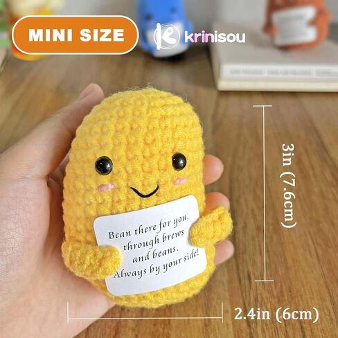 مجموعة حبوب القهوة الإيجابية من الكروشيه، 3 قطع من الخضروات الكروشيه ذات الدعم العاطفي مع بطاقة ملهمة، هدايا صغيرة للتشجيع للنساء والأصدقاء in Kuwait