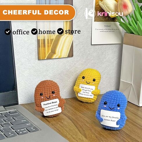 مجموعة حبوب القهوة الإيجابية من الكروشيه، 3 قطع من الخضروات الكروشيه ذات الدعم العاطفي مع بطاقة ملهمة، هدايا صغيرة للتشجيع للنساء والأصدقاء in Kuwait