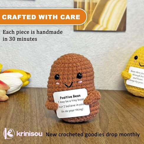 مجموعة حبوب القهوة الإيجابية من الكروشيه، 3 قطع من الخضروات الكروشيه ذات الدعم العاطفي مع بطاقة ملهمة، هدايا صغيرة للتشجيع للنساء والأصدقاء in Kuwait