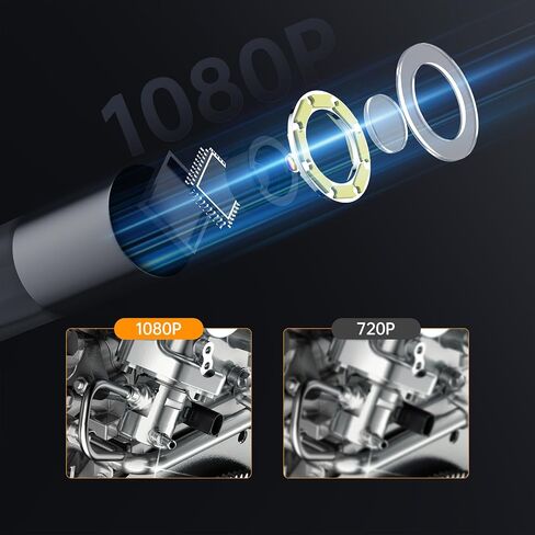 كاميرا منظار 1080 بكسل ثنائية الاتجاه مع ضوء، مقاومة للماء IP68، شاشة IPS 4.5 بوصة، مسبار 8 مم، شبه صلب 3FT، كابل لمحرك ماكينات السيارات in Kuwait