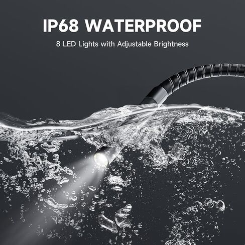 كاميرا منظار 1080 بكسل ثنائية الاتجاه مع ضوء، مقاومة للماء IP68، شاشة IPS 4.5 بوصة، مسبار 8 مم، شبه صلب 3FT، كابل لمحرك ماكينات السيارات in Kuwait