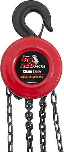BIG RED Hand Chain Hoist 1 Ton 2000 Lbs Capacity 8ft/2.5m Torin Manual Chain Fall with 2 Heavy Duty Hooks, for Warehouse Automotive Machinery, Red, ATR9010R in Saudi Arabia