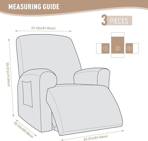KinCam Recliner Covers, Stretch Reclining Chair Covers, Recliner Sofa Slipcovers Stripe Jacquard Recliner Couch Covers Furniture Protector Covers for Pet Kid (1 Seater, Vanilla) in Saudi Arabia
