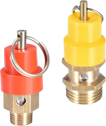 MECCANIXITY Air Compressor Pressure Safety Valve Yellow G 1/2 Male Threaded 115 PSI and Red G 1/8 Male Threaded 115 PSI Brass Safety Valve for Air Compressors in Saudi Arabia