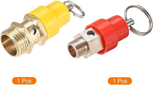 MECCANIXITY Air Compressor Pressure Safety Valve Yellow G 1/2 Male Threaded 115 PSI and Red G 1/8 Male Threaded 115 PSI Brass Safety Valve for Air Compressors in Saudi Arabia