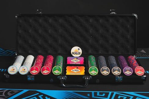 Vegas Chip Ceramic Poker Chip Set for Texas Hold'em - 500-Piece Poker Ceramic Kit, 10-Gram Poker Chips, Durable & Long-Lasting Numbered Casino Chips - Includes Black Aluminum Case in Saudi Arabia