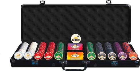 Vegas Chip Ceramic Poker Chip Set for Texas Hold'em - 500-Piece Poker Ceramic Kit, 10-Gram Poker Chips, Durable & Long-Lasting Numbered Casino Chips - Includes Black Aluminum Case in Saudi Arabia