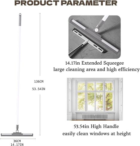 Rubber Broom - Silicone Squeegee Broom for Floor Sweeping, Magic Broom with 54in Handle, Scraping Air Broom for Hardwood, Windows, Water Spill, Dust, Pet Hair Cleaning, Gray in Saudi Arabia