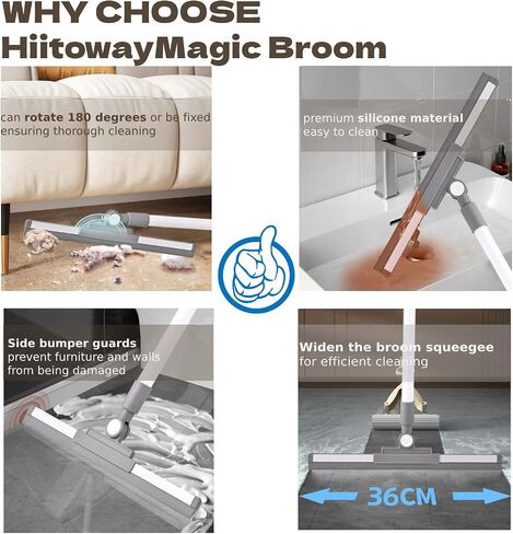 Rubber Broom - Silicone Squeegee Broom for Floor Sweeping, Magic Broom with 54in Handle, Scraping Air Broom for Hardwood, Windows, Water Spill, Dust, Pet Hair Cleaning, Gray in Saudi Arabia