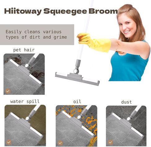Rubber Broom - Silicone Squeegee Broom for Floor Sweeping, Magic Broom with 54in Handle, Scraping Air Broom for Hardwood, Windows, Water Spill, Dust, Pet Hair Cleaning, Gray in Saudi Arabia
