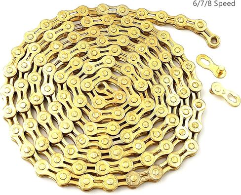 Replacement Mountain Road Bike Chain Parts, 116 Links Half Hollow 6/7/8 Speed Bicycle Chains, 1/2 x 3/32 Inch Gold in Saudi Arabia