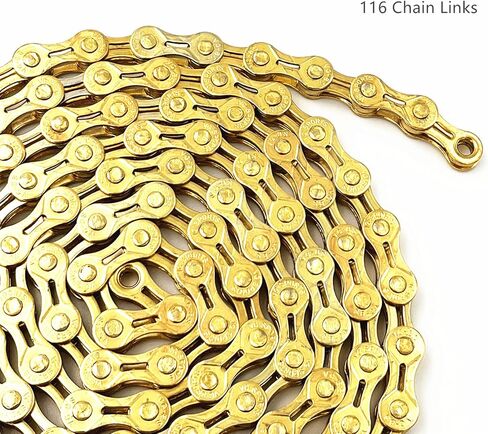Replacement Mountain Road Bike Chain Parts, 116 Links Half Hollow 6/7/8 Speed Bicycle Chains, 1/2 x 3/32 Inch Gold in Saudi Arabia