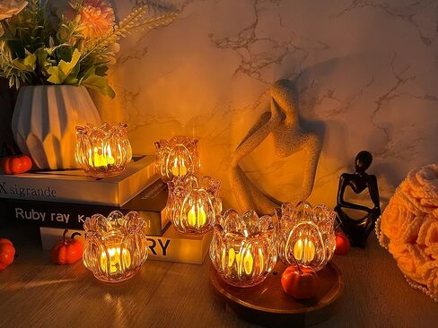 مجموعة حامل شموع نذرية من زجاج توليب مكونة من 12، شمعدان لعيد الحب، والذكرى السنوية، وطاولة غرفة الطعام، وحفلات الزفاف، والحفلات، وهدية عيد ميلاد لديكور المنزل للأم (العنبر) (12 قطعة) in Kuwait