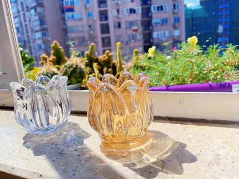 مجموعة حامل شموع نذرية من زجاج توليب مكونة من 12، شمعدان لعيد الحب، والذكرى السنوية، وطاولة غرفة الطعام، وحفلات الزفاف، والحفلات، وهدية عيد ميلاد لديكور المنزل للأم (العنبر) (12 قطعة) in Kuwait